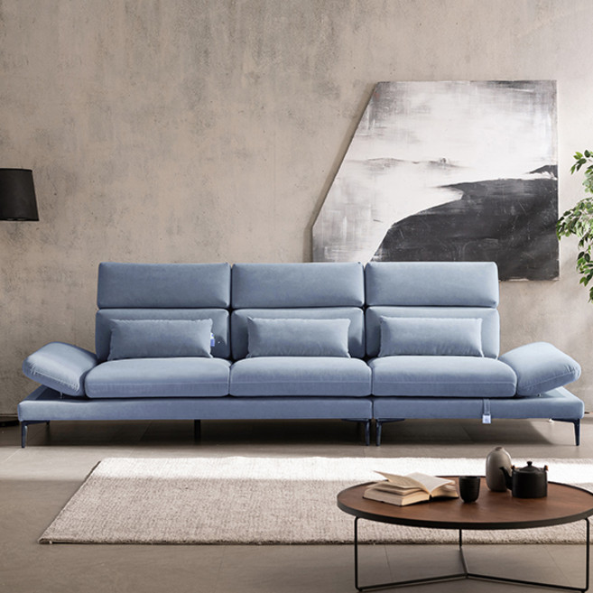 삼익가구 알레소 팔걸이 틸팅 기능성 패브릭 4인용 소파 + 쿠션 3P 세트 방문설치, 미스티블루