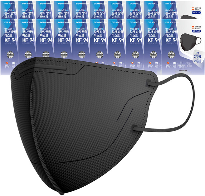 에버뉴크린 황사방역 마스크 대형플러스 KF94, 5개입, 20개, 블랙