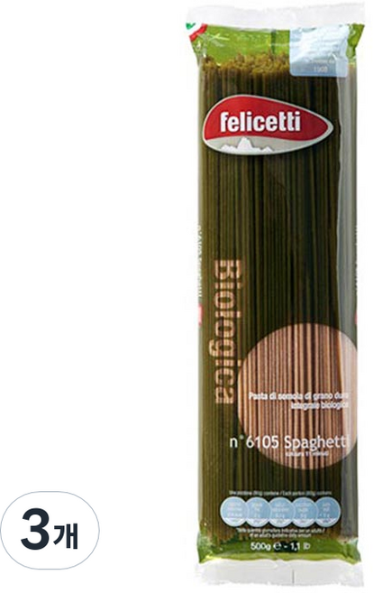 펠리체티 유기농 통밀 스파게티, 500g, 3개