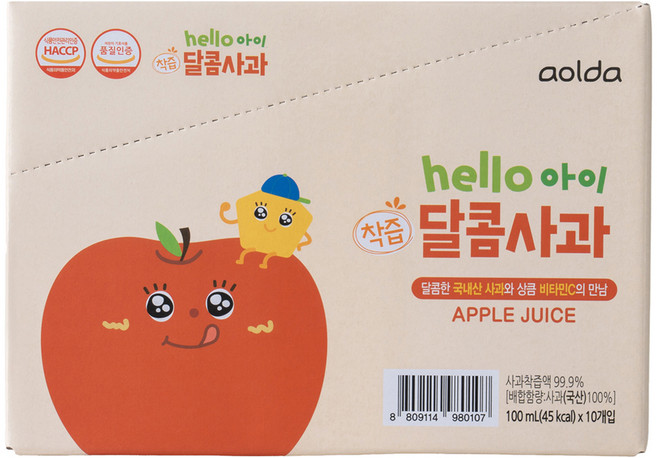 아올다 헬로아이 착즙 달콤사과 주스, 100ml, 10개