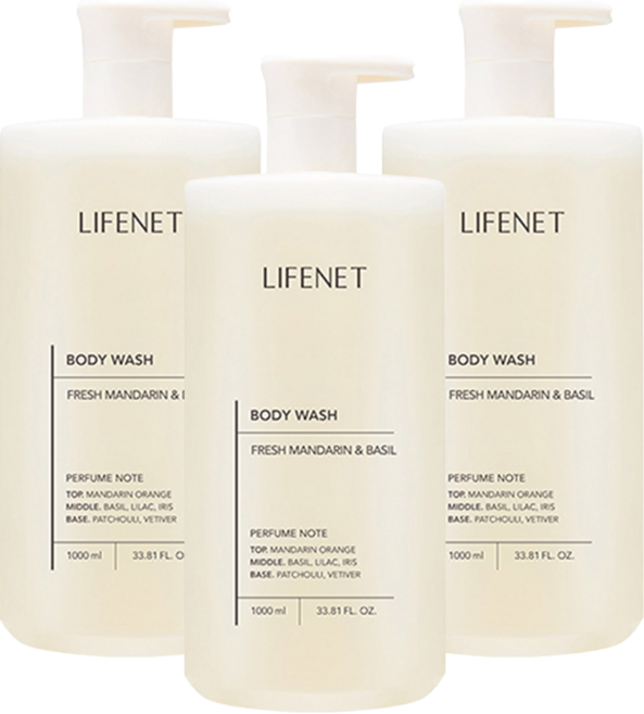 라이프넷 바디워시 프레쉬 만다린 앤 바질, 1L, 3개