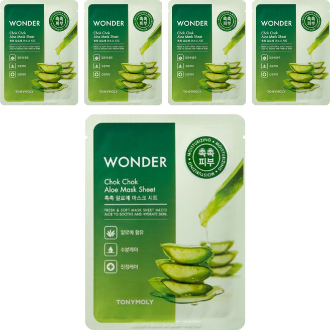 토니모리 원더 알로에 촉촉 마스크 시트, 1개입, 5개
