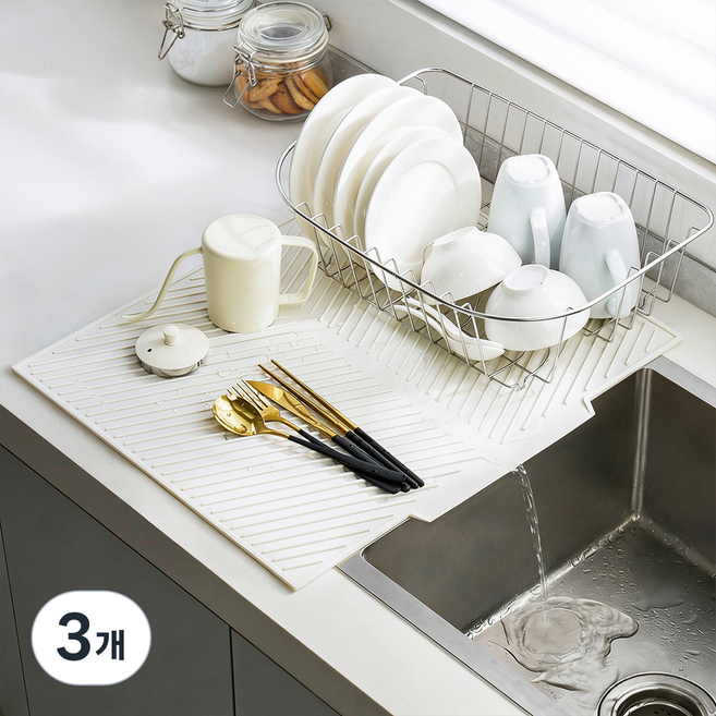 코멧 실리콘 식기건조 매트 대형, 1단, 화이트, 3개