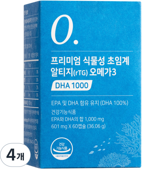 뉴트리모어 프리미엄 식물성 초임계 알티지 오메가3 DHA 1000 임산부 영양제 36.06g, 60정, 4개