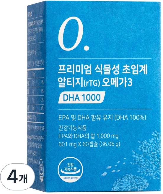 뉴트리모어 프리미엄 식물성 초임계 알티지 오메가3 DHA 1000 임산부 영양제 36.06g, 60정, 4개 - 쿠팡