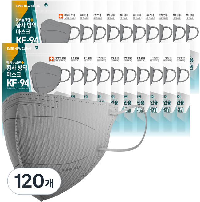 에버뉴크린 황사방역 마스크 대형 KF94, 5개입, 120개, 그레이