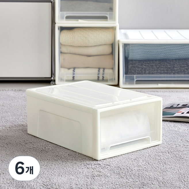 모던하우스 적층모듈 서랍형 슬라이딩리빙박스, 아이보리, 6개
