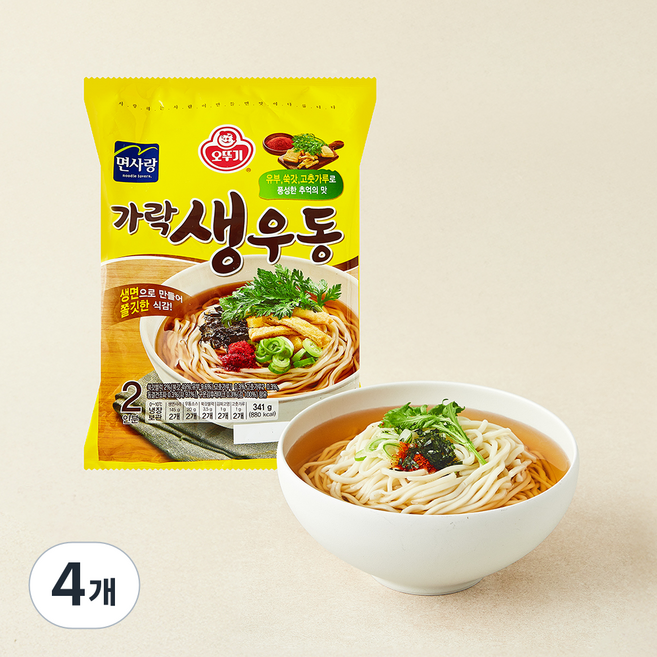 오뚜기 가락생우동 2인분, 341g, 4개