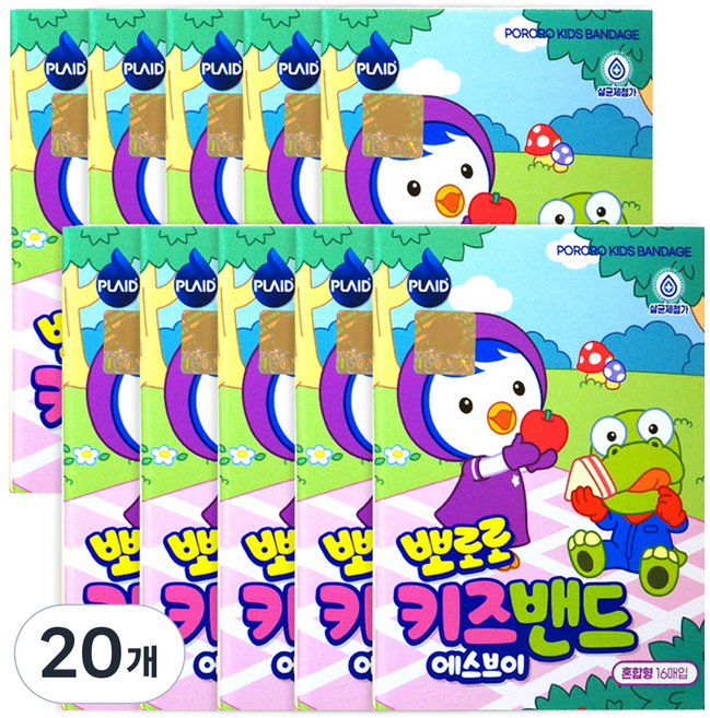플레이드 아동용 영케미칼 뽀로로 키즈밴드 에스브이 혼합형, 16개입, 20개