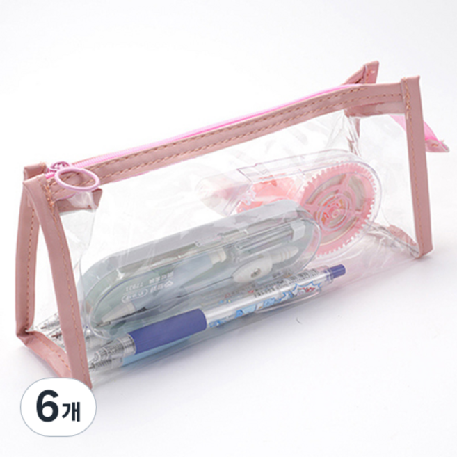 문곰상점 감성 심플 PVC 투명 필통, 핑크, 6개
