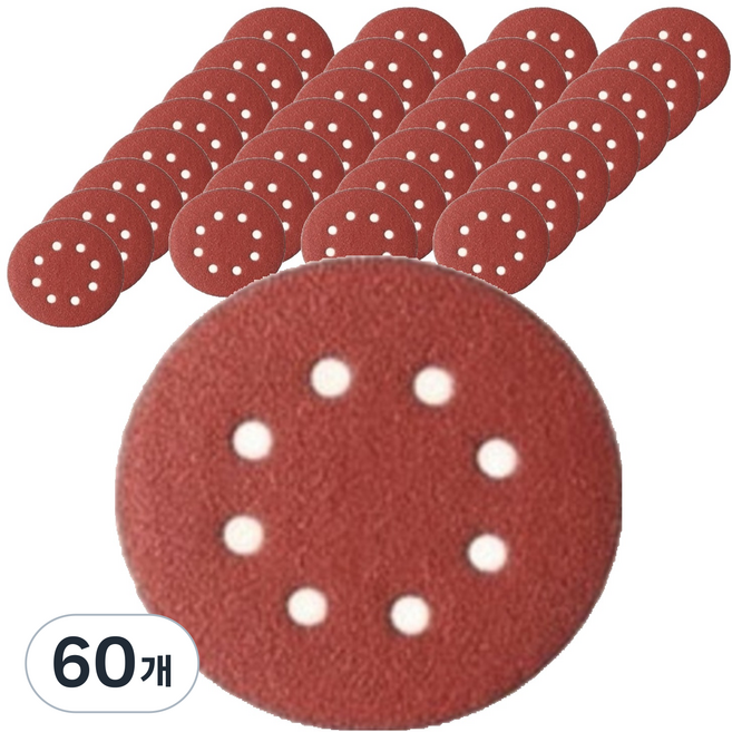 올커버 8홀 연마용 원형 벨크로 사포 100방, 60개