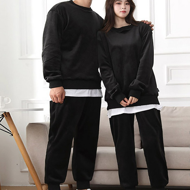 턴키 남녀공용 빅사이즈 벨벳 벨로아 기모 오버핏 트레이닝 상하의 세트 GM3305