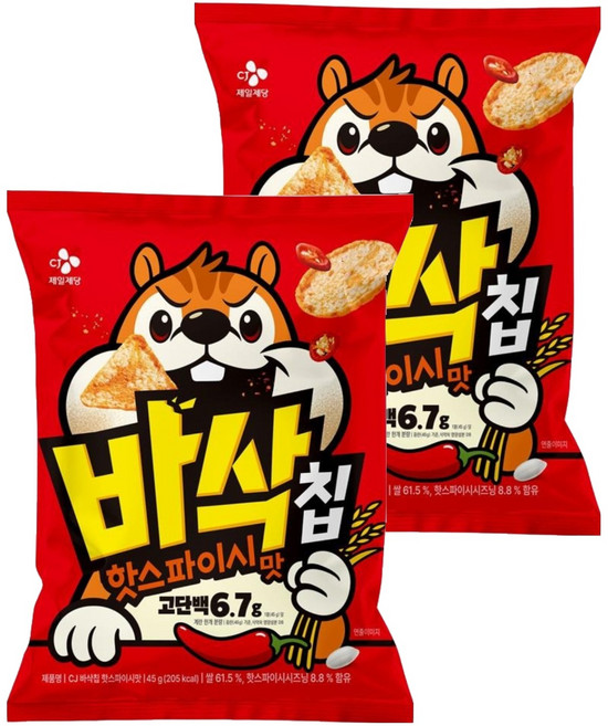 CJ 바삭칩 핫스파이시맛 고단백 쌀과자, 45g, 2개