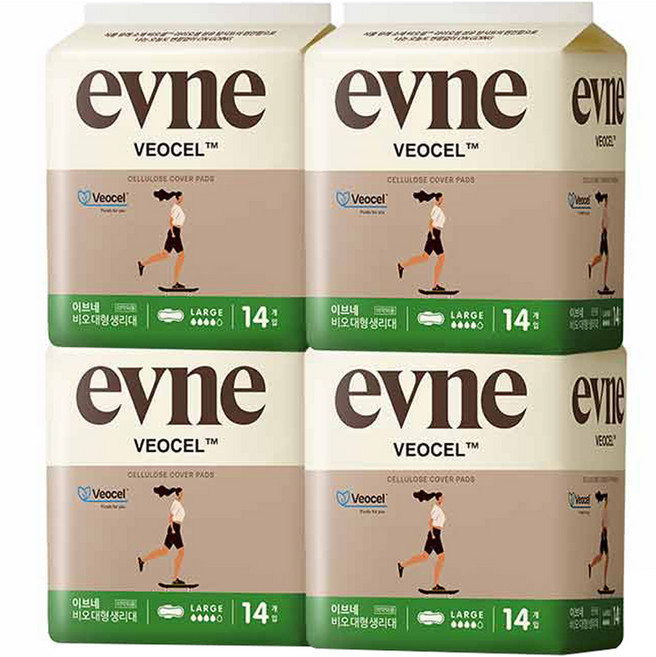 이브네 비오셀 생리대 날개형, 대형, 14개입, 4개