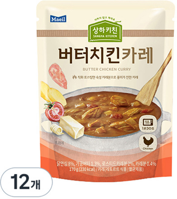 매일유업 상하키친 버터치킨카레, 170g, 12개