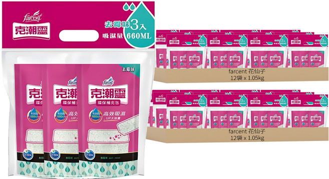 Farcent 花仙子 克潮靈 環保除濕桶補充包 去霉味 3入, 24袋