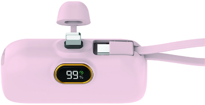 뉴클 PD 고속 22.5W 도킹형 보조배터리 메인 8핀 + 서브 C타입 스트랩 5000mAh, NCPB-5KPD-13-LGC(메인 8핀+서브 C타입 스트랩), 핑크