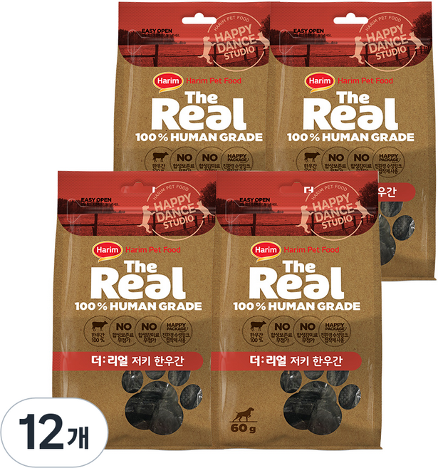 하림펫푸드 강아지 더리얼 져키, 한우간, 60g, 12개