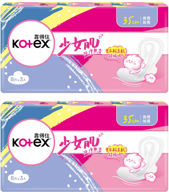 Kotex 靠得住 少女肌 純淨無香衛生棉 夜用, 35cm, 24片, 2包