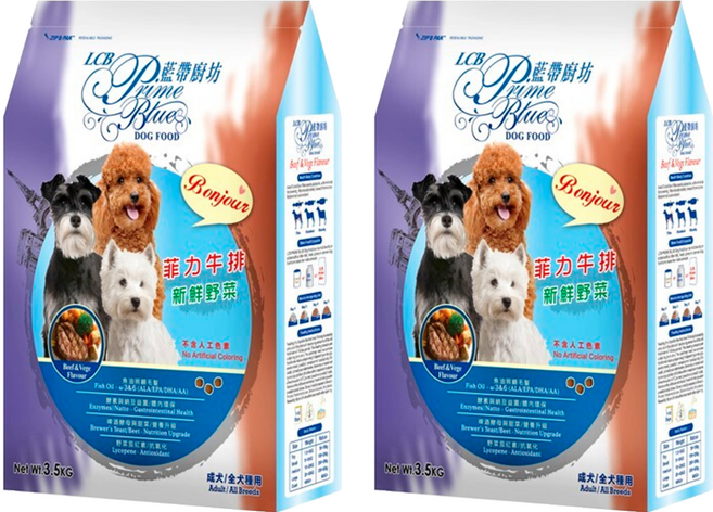 LCB 藍帶廚坊 全犬種用飼料 添加OMEGA 3 & 6 啤酒酵母 酵素與乳酸益菌 呵護毛髮健康, 菲力牛排 + 新鮮野菜, 3.5kg, 2袋