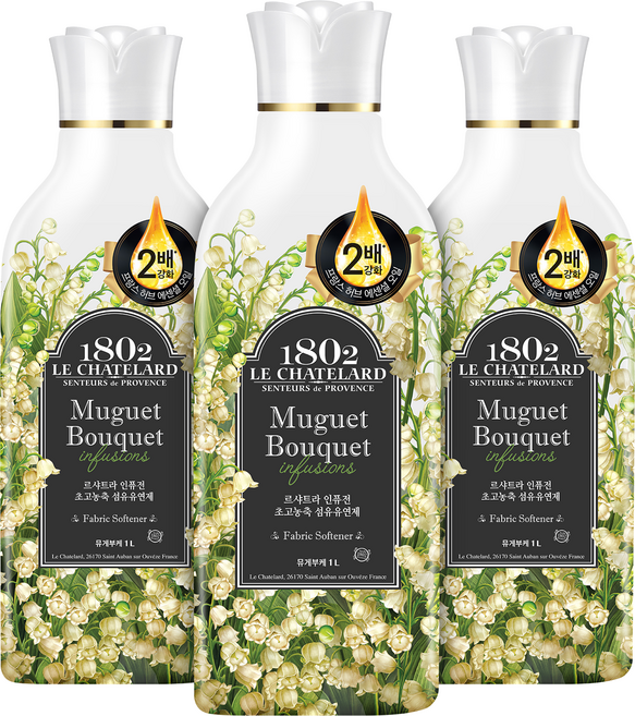 르샤트라1802 인퓨전 초고농축 섬유유연제 뮤게부케향 본품, 1L, 3개