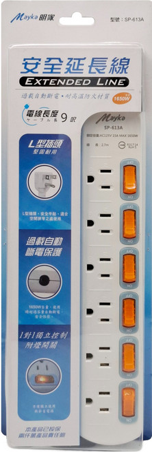 Mayka 明家 6插座6開關15A延長線電腦用 獨立開關節能省電 安全耐用, 2.7m, 白色, 1條
