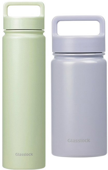 글라스락 스포티 핸들 텀블러 350ml + 700ml, 350ml(페일라벤더) + 700ml(페일그린), 1세트
