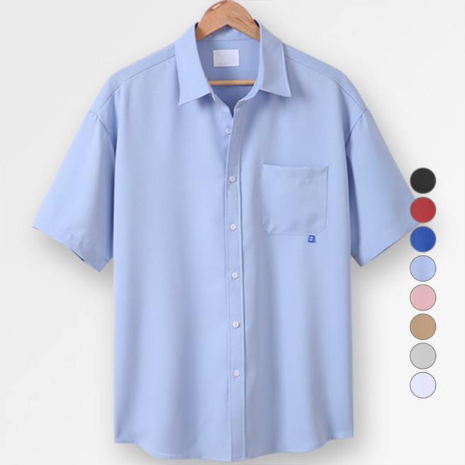 단군 남성용 포켓 오버핏 링클프리 반팔 셔츠 FOS008