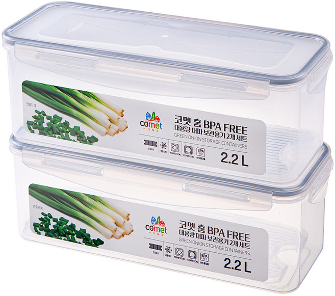 코멧 홈 국내생산 BPA FREE 대용량 대파 보관용기 2.2L, 2개, 단품