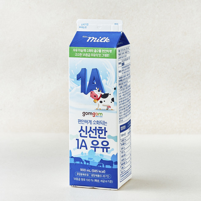 편안하게 소화되는 신선한 1A 우유, 900ml, 1개