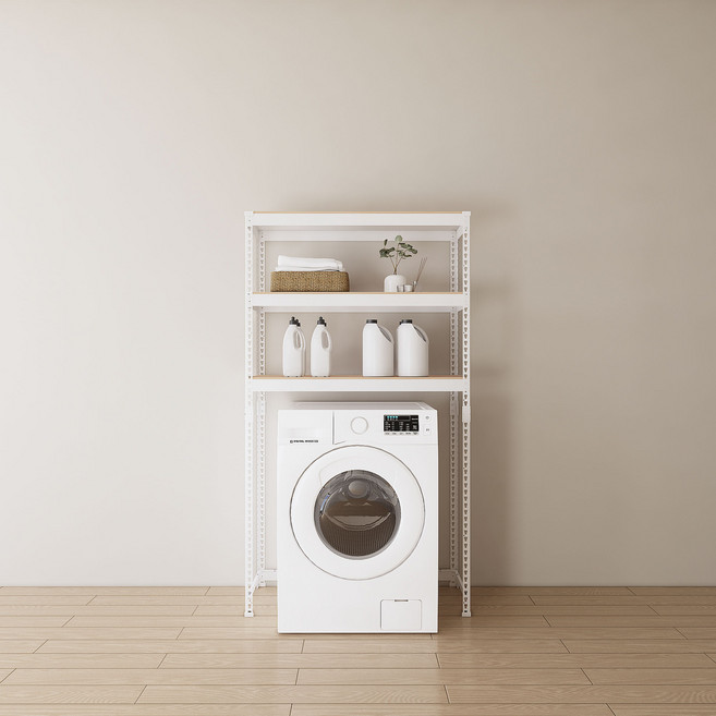 스피드랙 국내 제조 하단오픈형 세탁기 건조기 철제 선반, 화이트, 3.5단