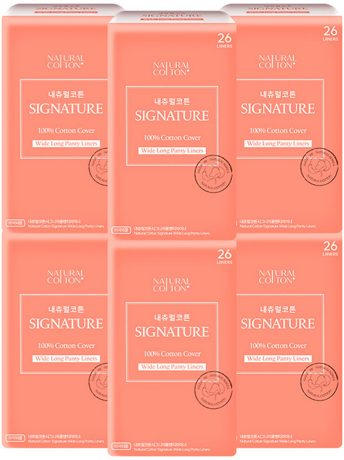내츄럴코튼 시그니처 팬티라이너, 와이드 롱, 26개입, 6개