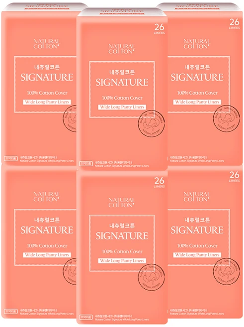 내츄럴코튼 시그니처 팬티라이너, 와이드 롱, 26개입, 6개 - 쿠팡