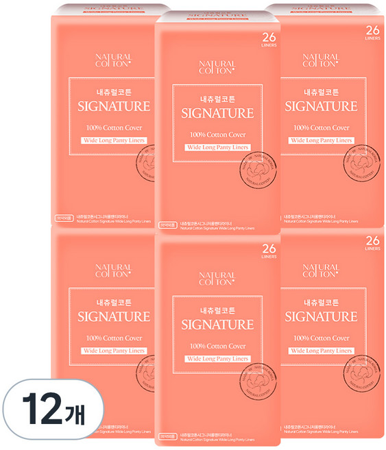 내츄럴코튼 시그니처 팬티라이너, 와이드 롱, 26개입, 12개