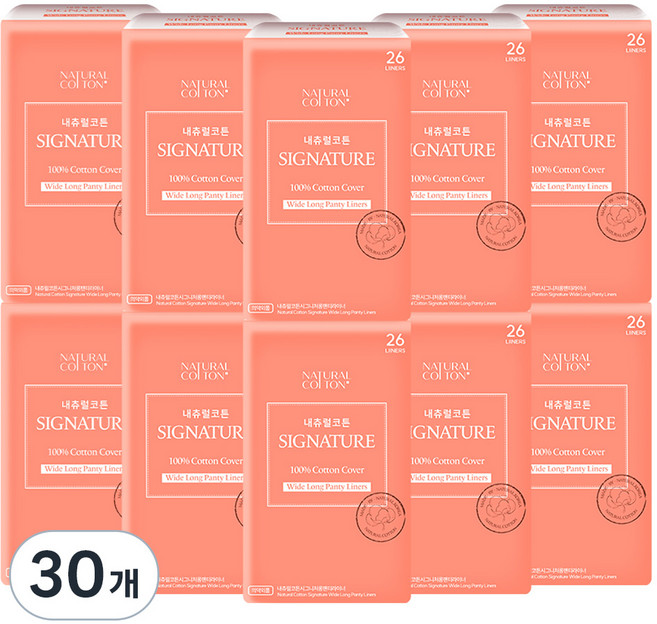 내츄럴코튼 시그니처 팬티라이너, 롱, 26개입, 30개