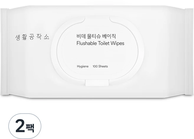 생활공작소 베이직 비데 물티슈 캡형, 100매입, 2개 - 쿠팡