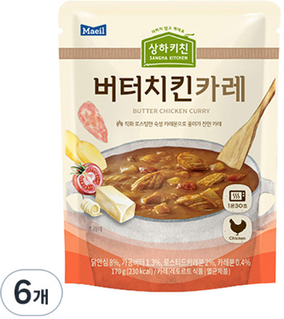 매일유업 상하키친 버터치킨카레, 170g, 6개