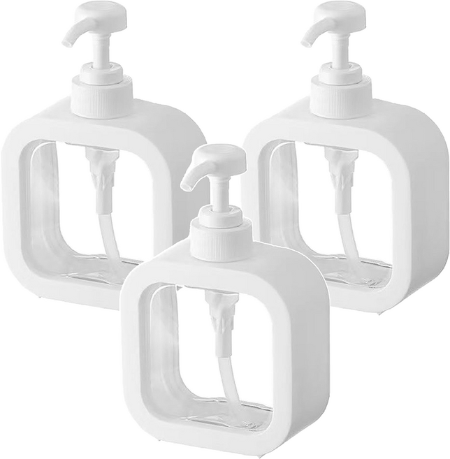 小麥購物 簡約分裝按壓瓶 L2242 300ml, 3個, 白色 + 透明色