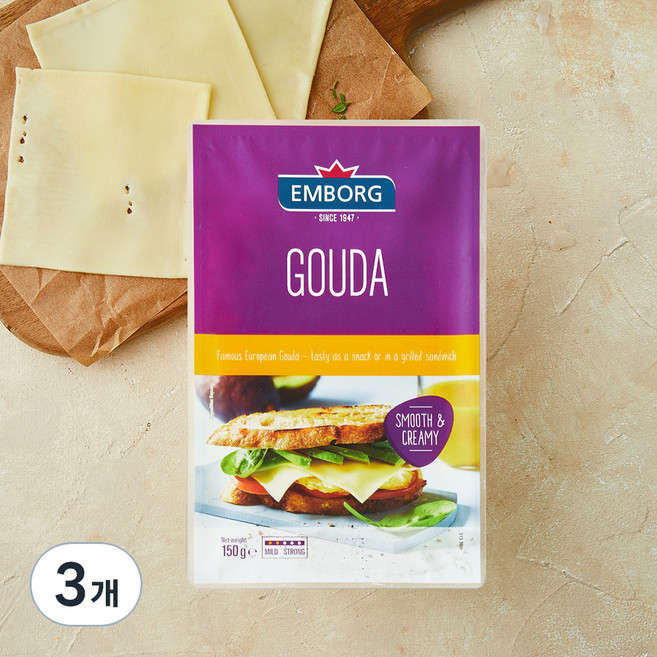 엠보그 고다 슬라이스 치즈, 150g, 3개, 1개입