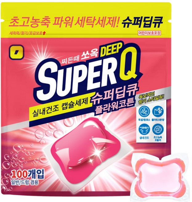 슈퍼딥큐 실내건조 캡슐세제 플라워코튼향, 100개입, 1개