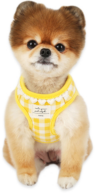 이츠독 하트 체크 강아지 하네스, 옐로우