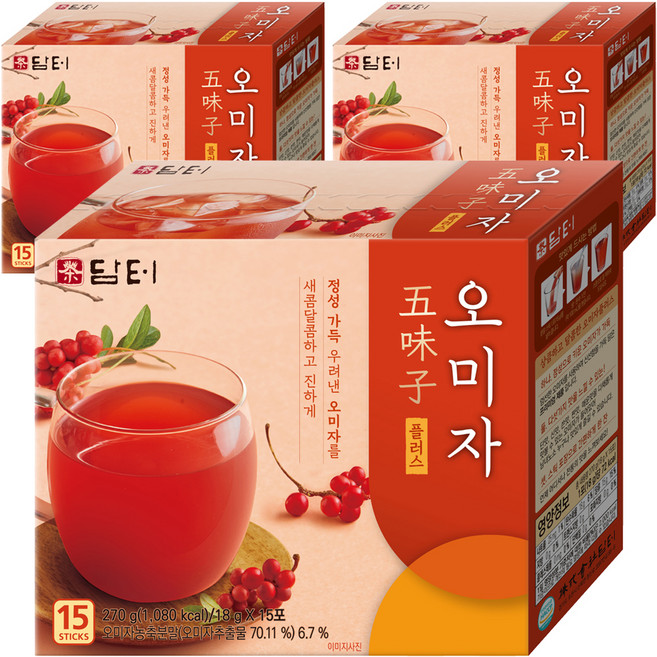 담터 오미자 플러스 과실차, 18g, 15개입, 3개