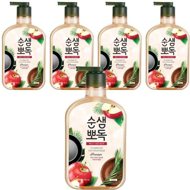 순샘 뽀독 애플향 주방세제, 750ml, 5개