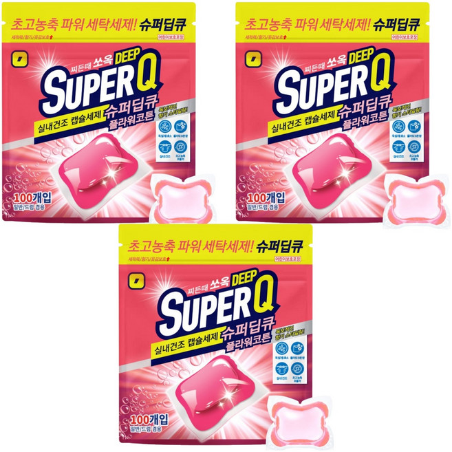 슈퍼딥큐 실내건조 캡슐세제 플라워코튼향, 100개입, 3개