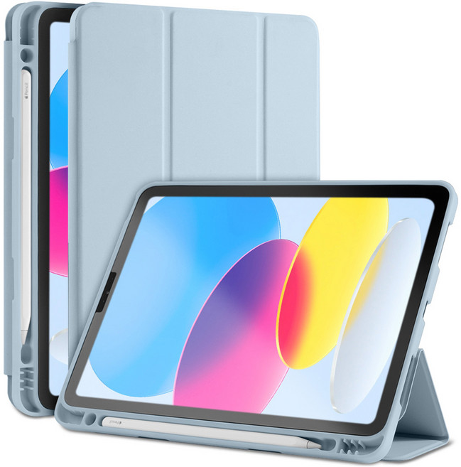 누아트 아이패드 펜슬 수납 거치대 소프트 커버 스무디 실리콘 케이스, 스카이블루, 1개