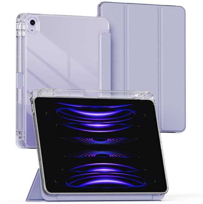 누아트 아이패드 펜슬 수납 거치대 소프트 커버 클리어 하드 쉘 케이스, 라벤더그레이, 1개