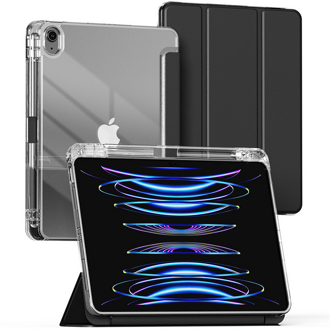 누아트 아이패드 펜슬 수납 거치대 소프트 커버 클리어 하드 쉘 케이스, 블랙, 1개