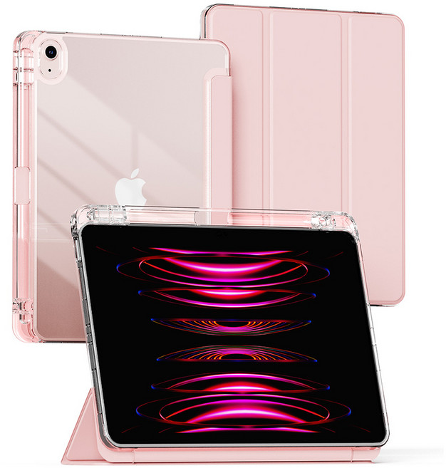 누아트 아이패드 펜슬 수납 거치대 소프트 커버 클리어 하드 쉘 케이스, 핑크, 1개