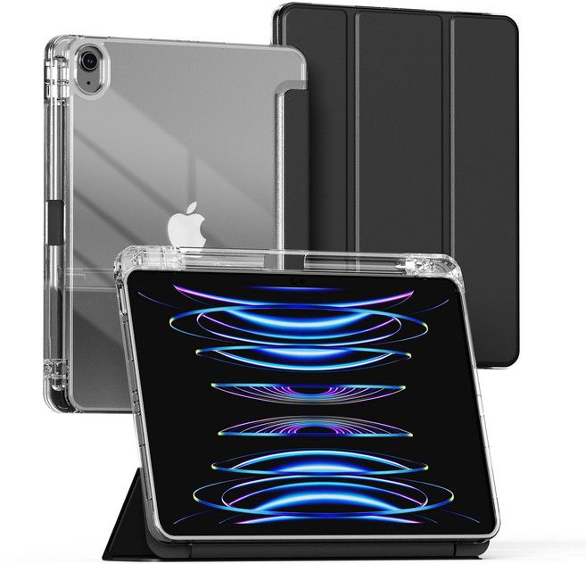 누아트 아이패드 펜슬 수납 거치대 소프트 커버 클리어 하드 쉘 케이스, 블랙, 1개