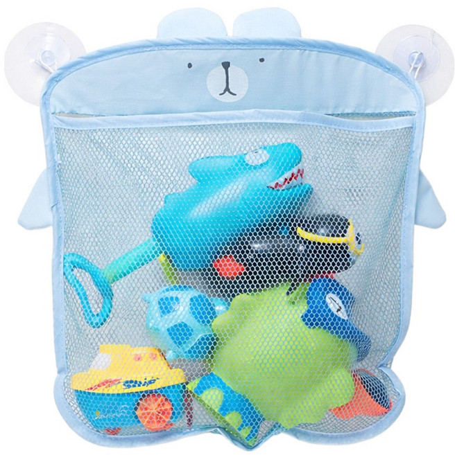 바름마켓 목욕 장난감 보관 파우치 수납망 물빠짐 방수 욕실 흡반 걸이형, 곰돌이(파란색), 1개
